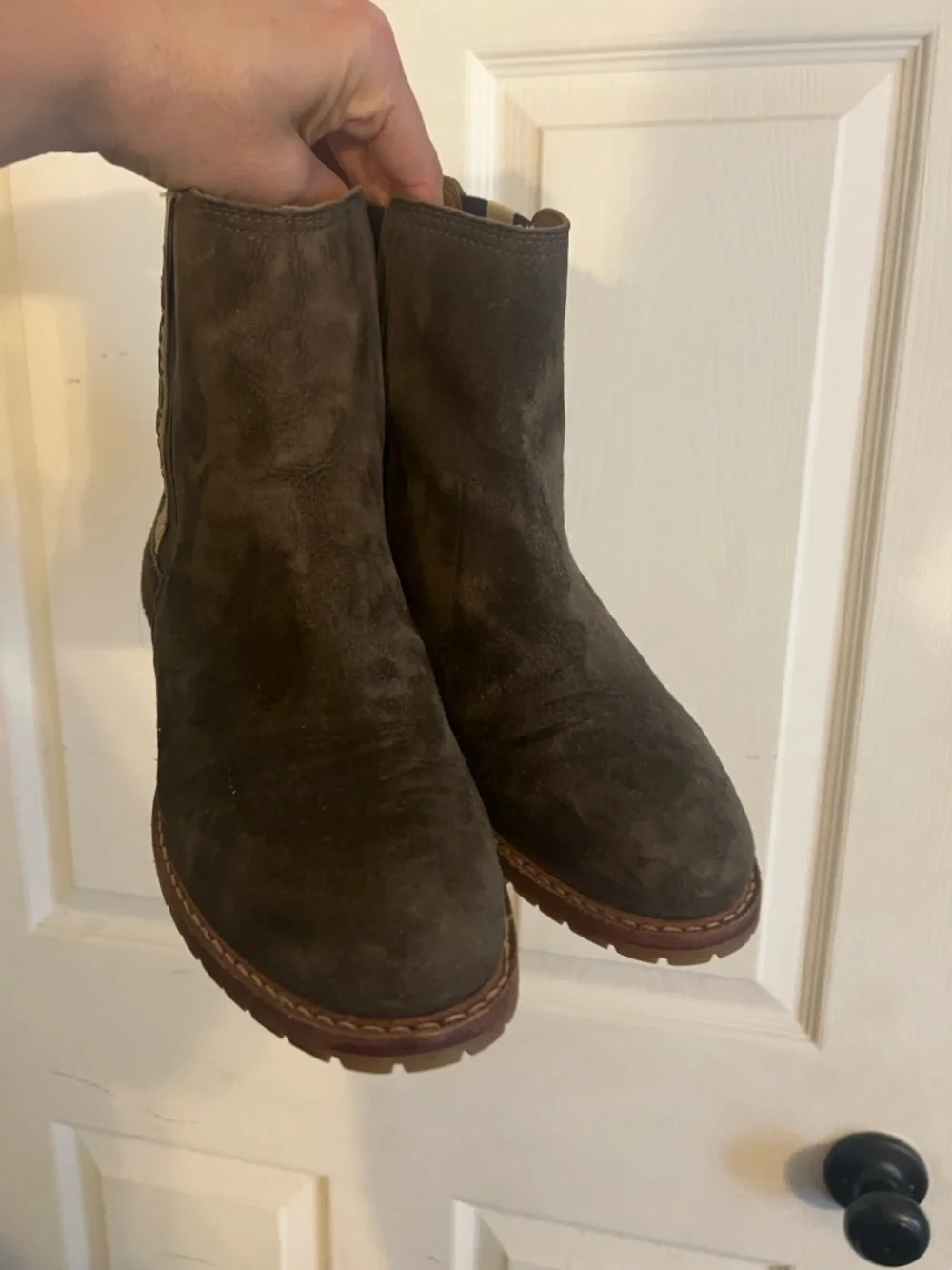 Lucchese Dark Chocolate Suede Garden Boot with Branded Side Tape - Picture 2 of 6